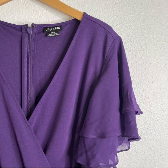 City Chic Jumpsuit Purple Tie Waist Flutter Sleeve Size 18 - Picture 4 of 6
